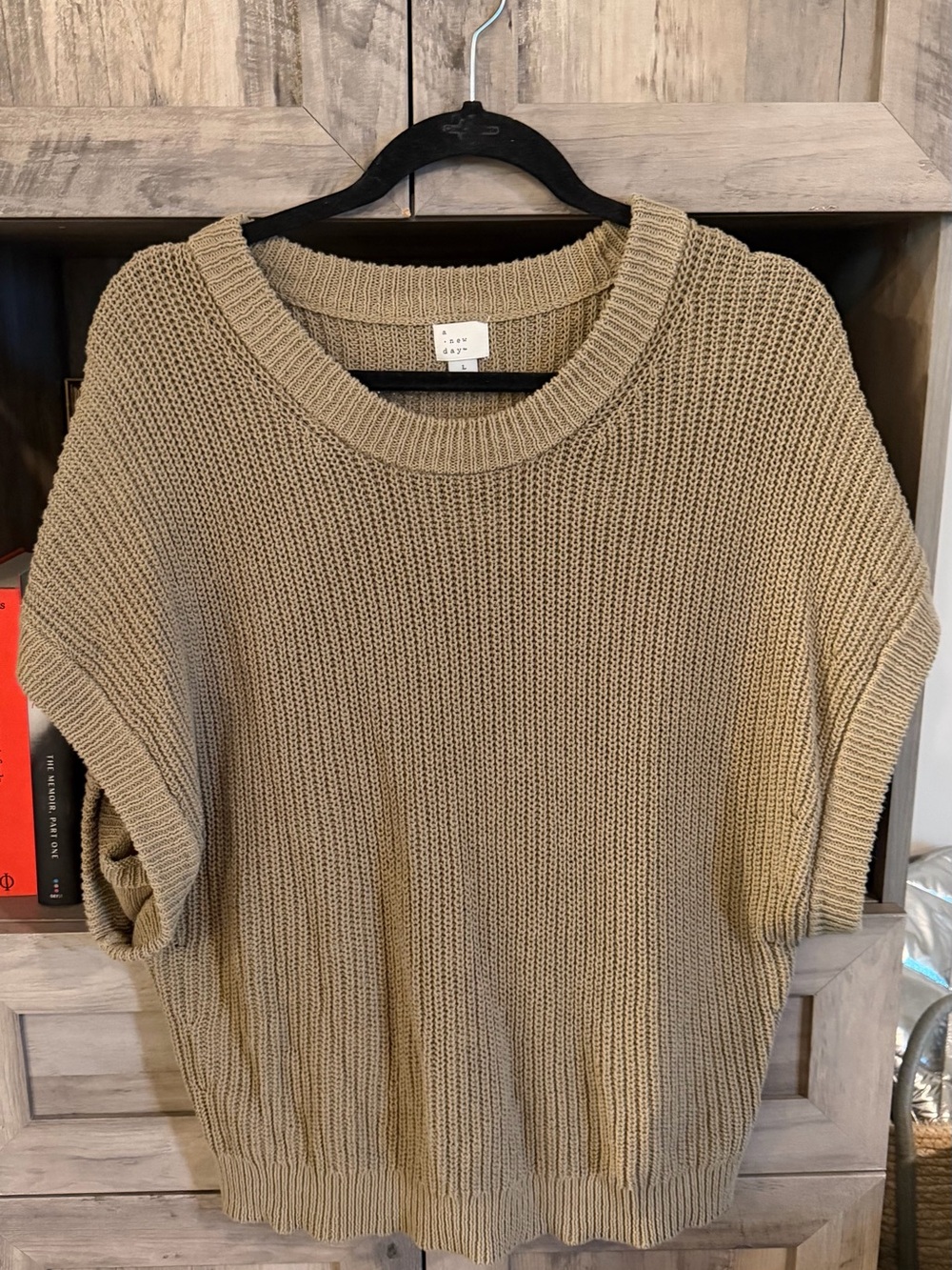a new day Short-Sleeve Crew Knit Sweater in Tan